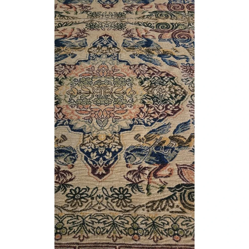 Vtg‎ Silk Woven Tapestry Arabian Horse Rider Tablecloth Bedspread Coverlet